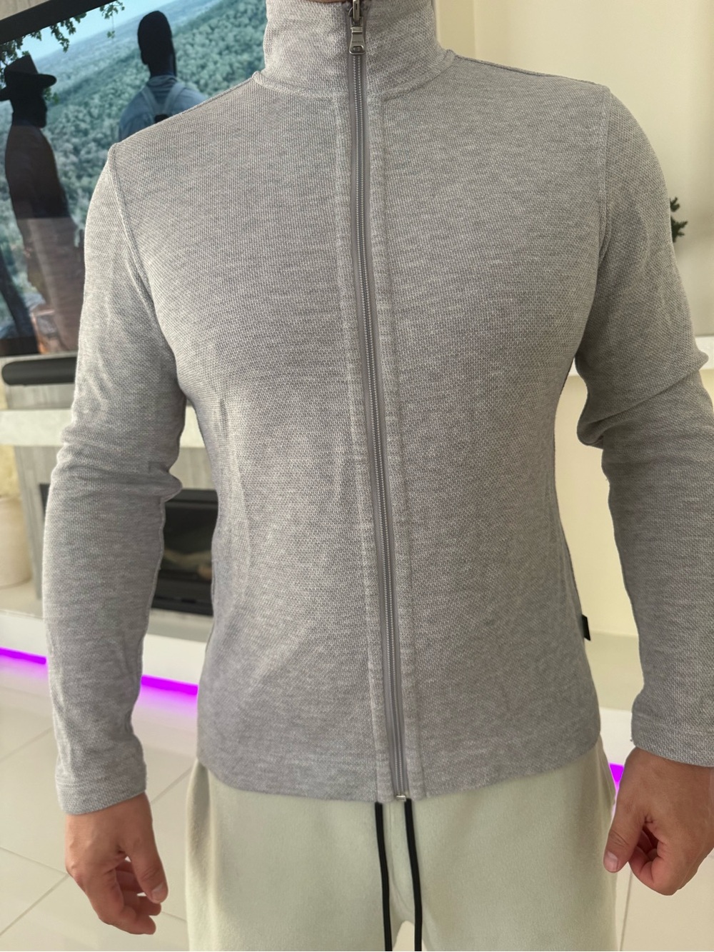 Hugo Boss Light Gray Full-Zip Knit Jacket